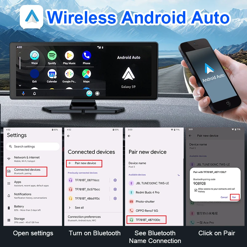 10.26\'\' Car Dash Cam 4K ADAS Wireless CarPlay Android Auto GPS Navi Video Recorder Monitor Multimedia Rearview Camera Dashboard