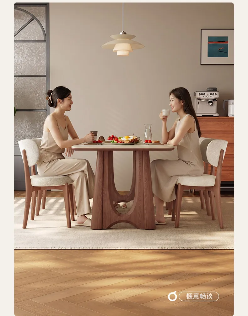 LHM, solid wood dining table small apartment household white matte rock slab dining table