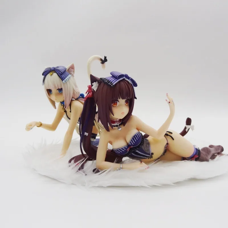 

23 см кошка девушка рай аниме на коленях ваниль и лежащие шоколадные фигурки ПВХ фигурки Коллекционная модель куклы орнамент