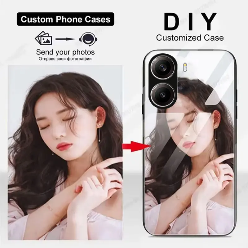 

Чехол для телефона на заказ для POCO X7 Pro, персонализированная стеклянная задняя крышка с изображением «сделай сам», для POCO F7 Ultra M7 X7, чехол-бампер с кисточкой и ремешком