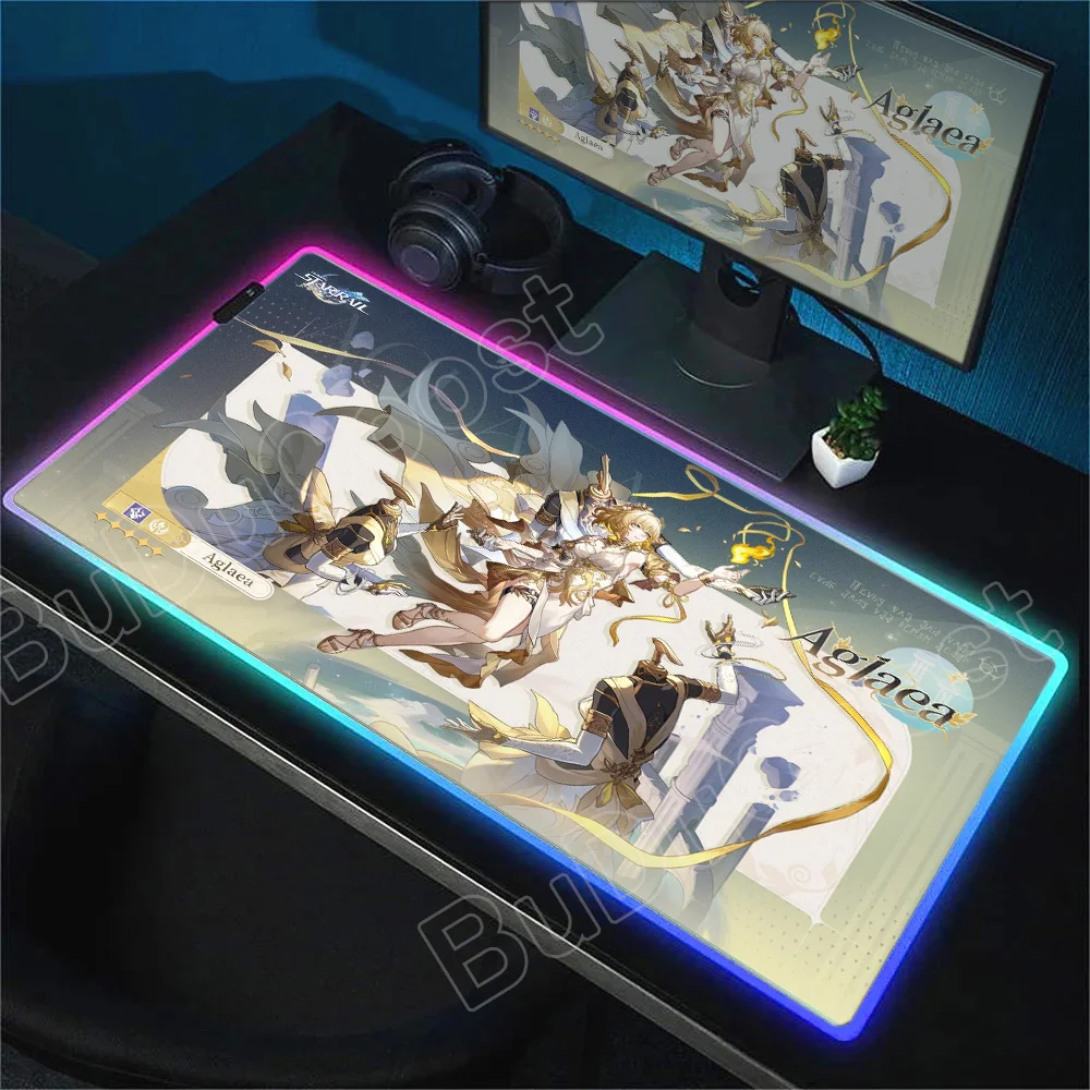 Amphoreus Chrysos Heir RGB Mouse Pad Honkai Star Rail Game Mydei Cipher Computer Mousepad Lock Edge Natural Rubber Keyboard Mats