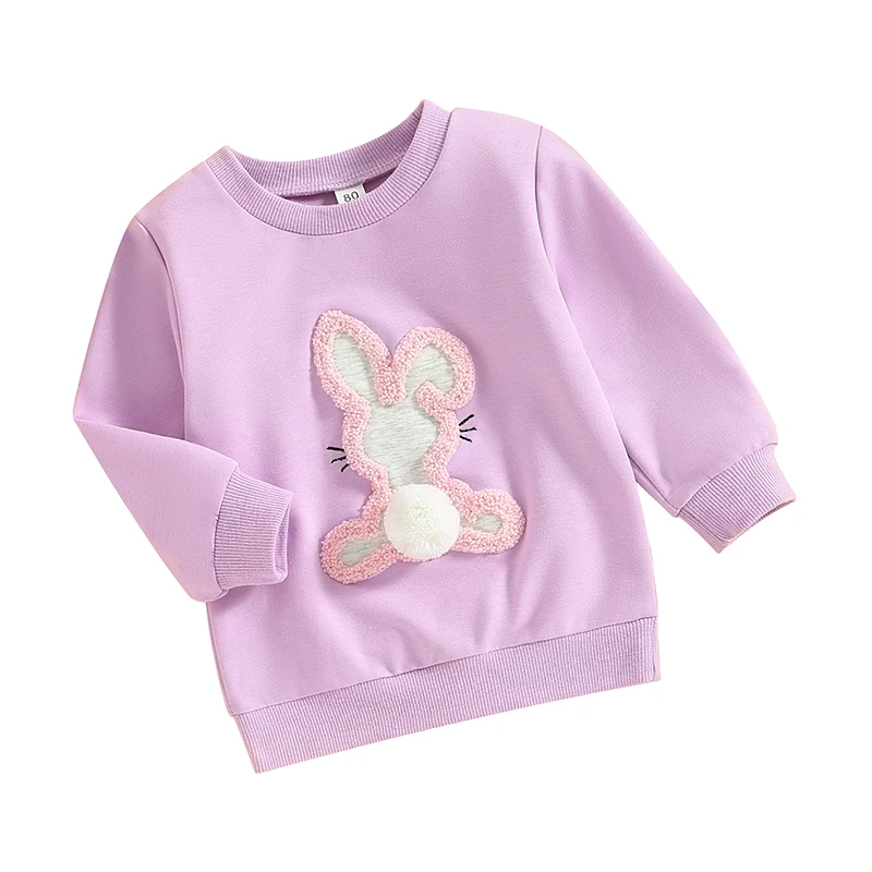 Toddler Baby Boy Girl Outfit Little Bunny Print Sweatshirt Crewneck Long Sleeve Tops Baby Unisex Bunny Tail Sweatshirt Easter