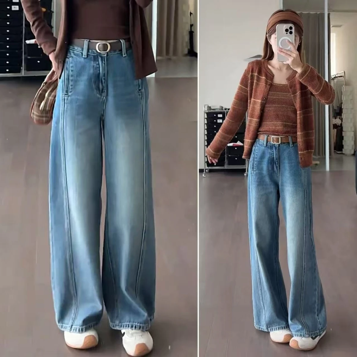

High Waist Wide Leg Jeans Women's Slim Fit Straight Casual Long Trousers Autumn New Sle High Waist Loose Drapey Denim Pants