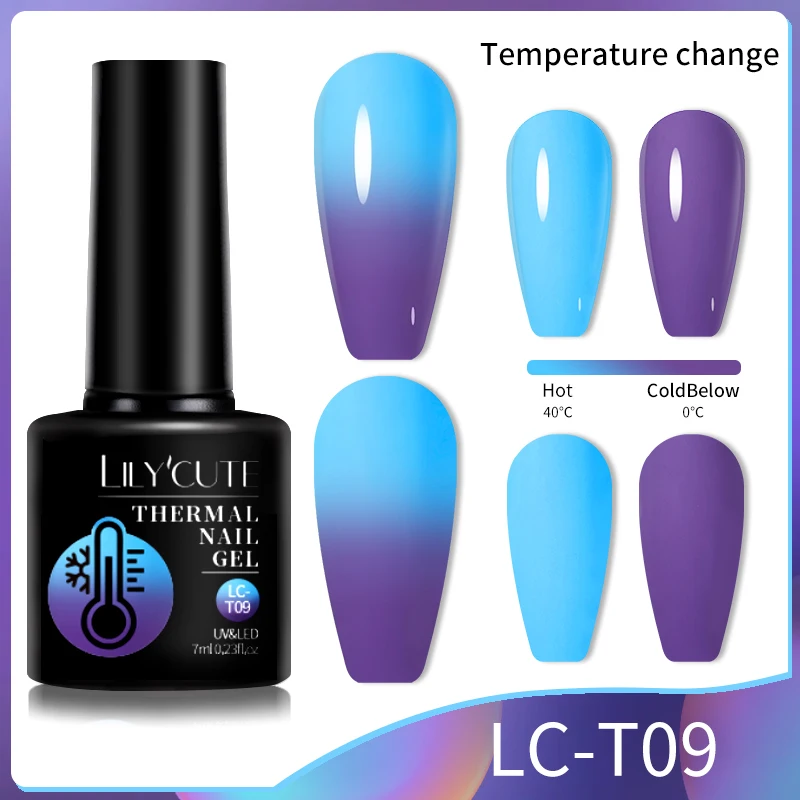 LILYCUTE 7ml Thermal Gel Nail Polish Winter Blue Purple Temperature Color Changing Semi Permanent Manicure Nail Art Gel Varnish