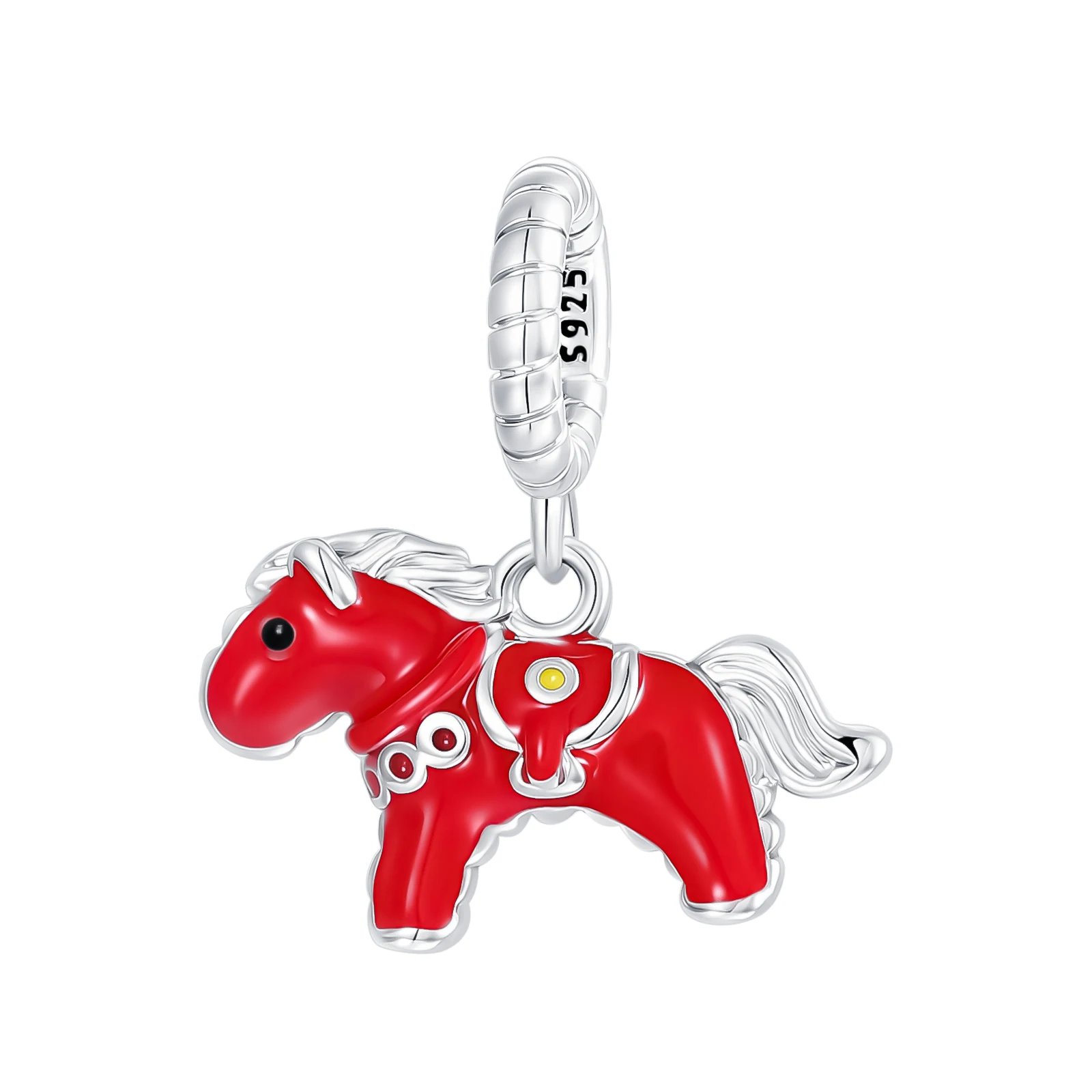 Original 925 Sterling Silver Charm Nordic Swedish Dala Horse Pendant for Women Fit Original Bracelet Necklace DIY Accessories