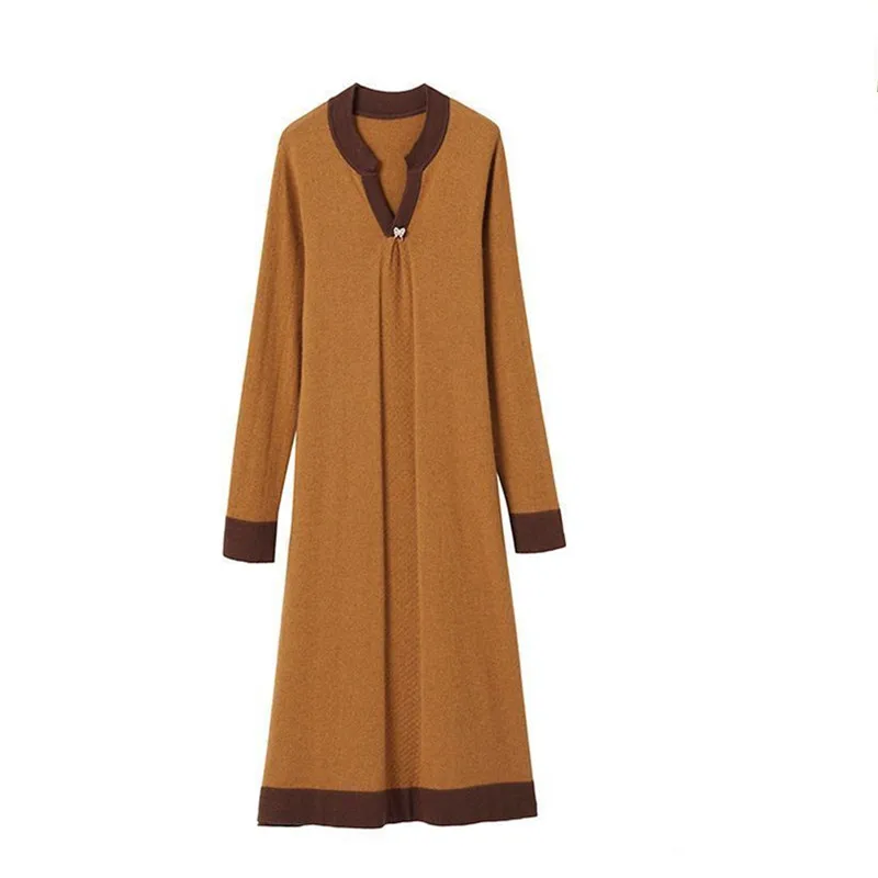 Oversize Women Knitting Dress For Autumn Winter 2023 New Vintage Solid Patchwork High Quality Oose Slim Female Dresses Vestidos