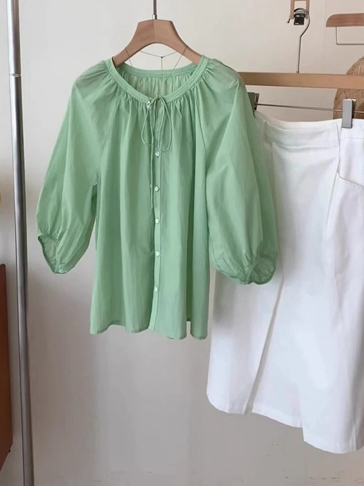 Schickes Anti-Aging-Plissee-Oberteil mit Gürtel und einem Knopf und irt. Lässiges, bequemes Pendel-Top für den Sommer, New ort Sve