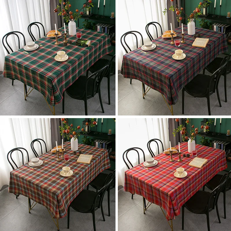 British American Nordic Cotton Linen Plaid Tablecloth Christmas Luxury Large Grid Coffee Table Network Red Cover Towel