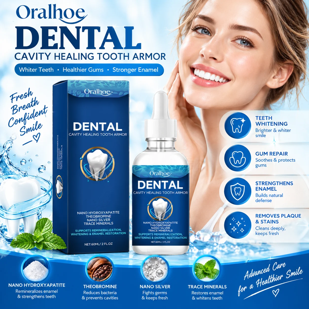 Tooth Armor Liquid Nano-Hydroxyapatite Plaque Remover Repairing Cavities Brighten Teeth Whitening Serum for Sensitive Teeth Care