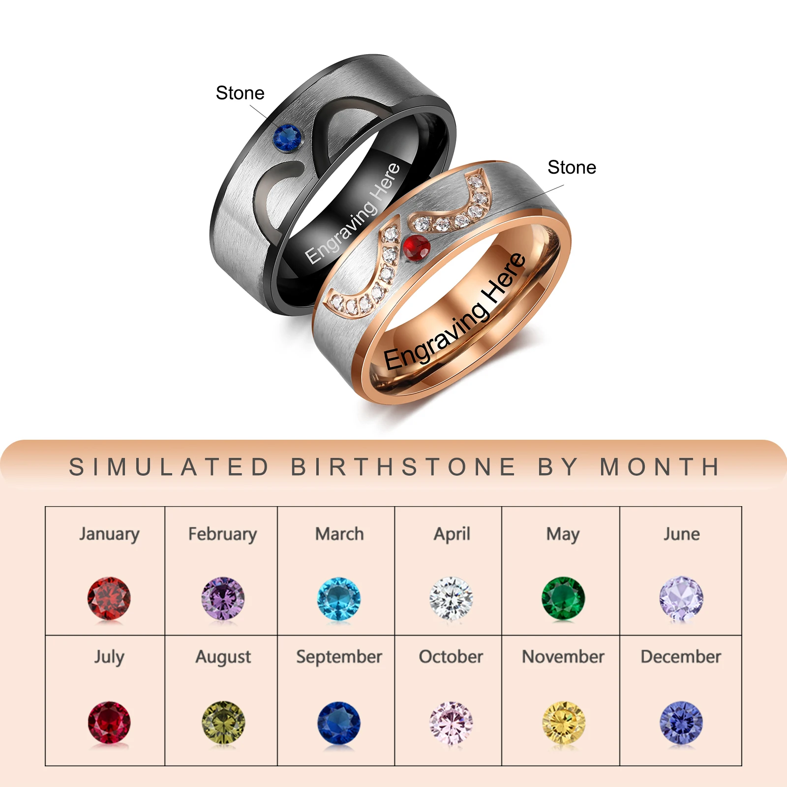 Personalized Infinity Engraved Rings for Women & Man Customized 1 Birthstone Couple Rings for Lovers Valentines Day Gifts