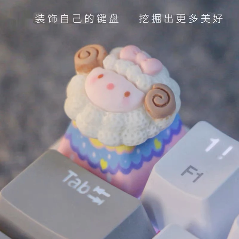 2024 new cute lamb keycap cross shaft cute pink computer button game mechanical keyboard keycap