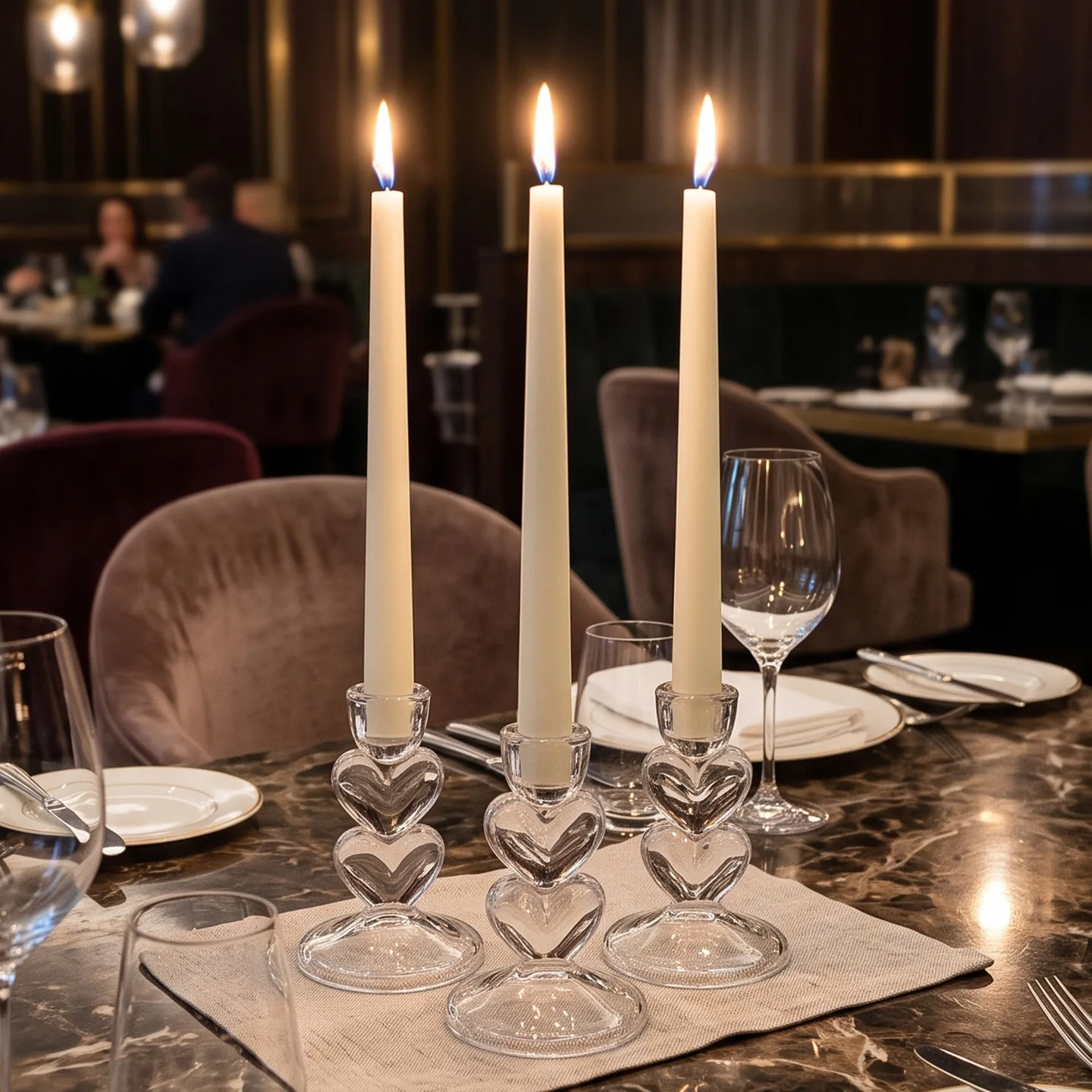 Heart Shape Clear Glass Taper Candle Holder Romantic Candlestick Table Centerpiece for Wedding Dinner Party Home Decor