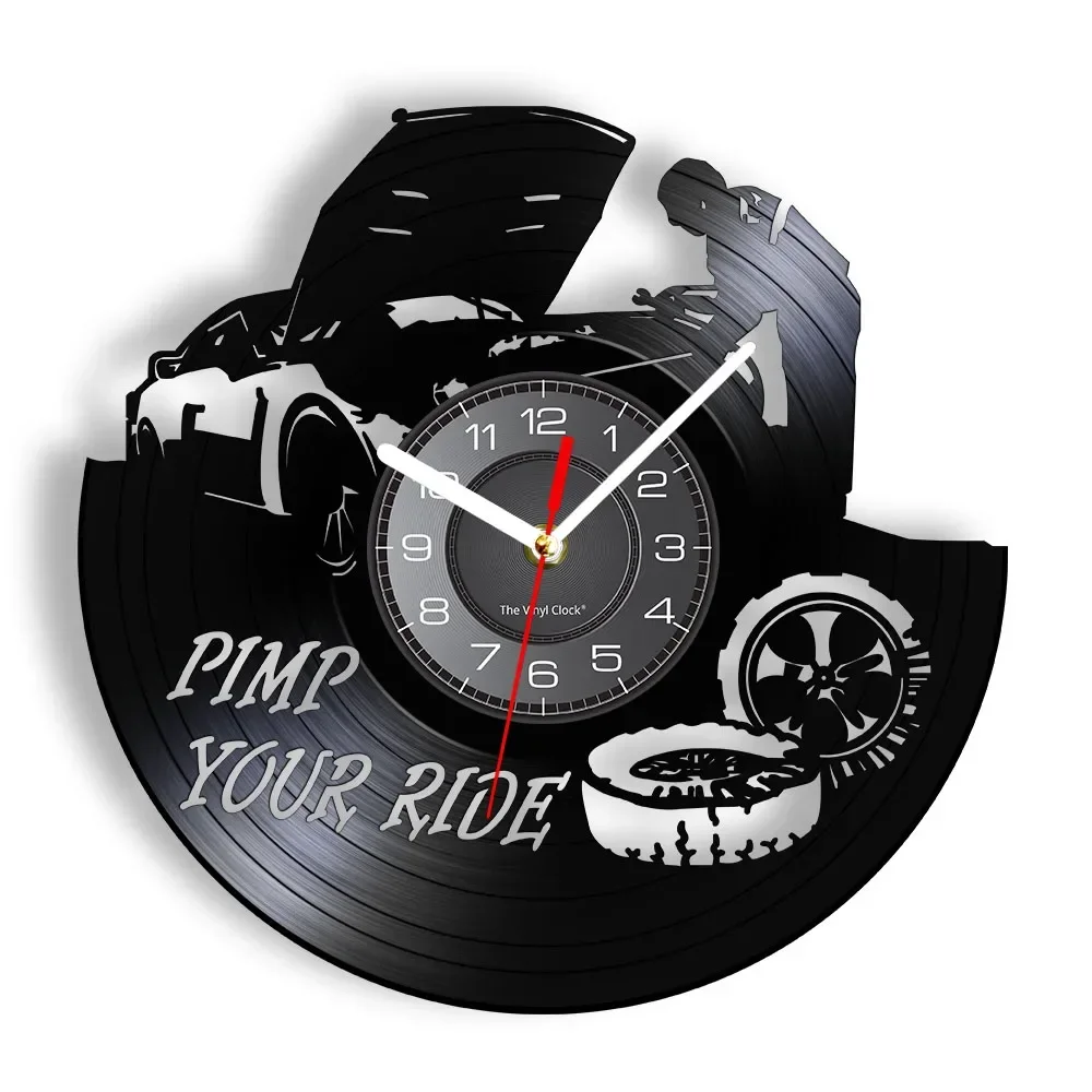 Pimp Your Ride Quote Motto Sign Wall Art Modern Clock Vinyl Record Wall Clock Vintage Garage Services Repair Decorative Clock