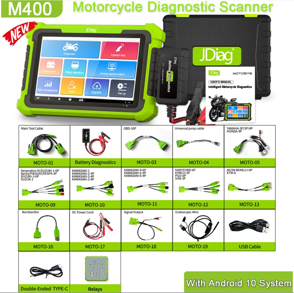JDiag M400 Motorcycle Diagnostic Scanner ABS Test & Data Printing Battery Test for electronic fuel injection(EFI) motorcycles