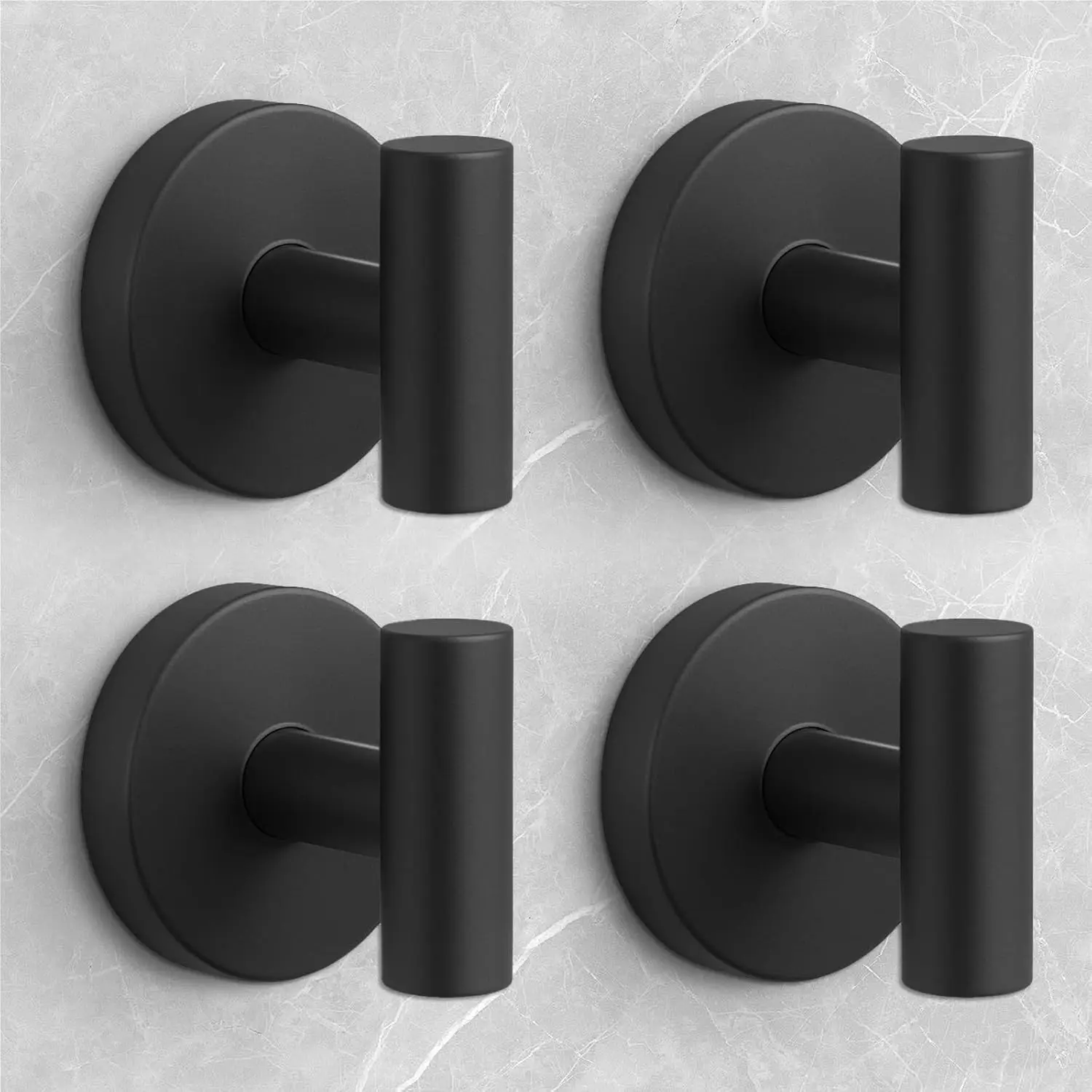 

Крючки на присосках без сверления для душа, ванной и стекла - набор из 4 черных крючков для полотенец