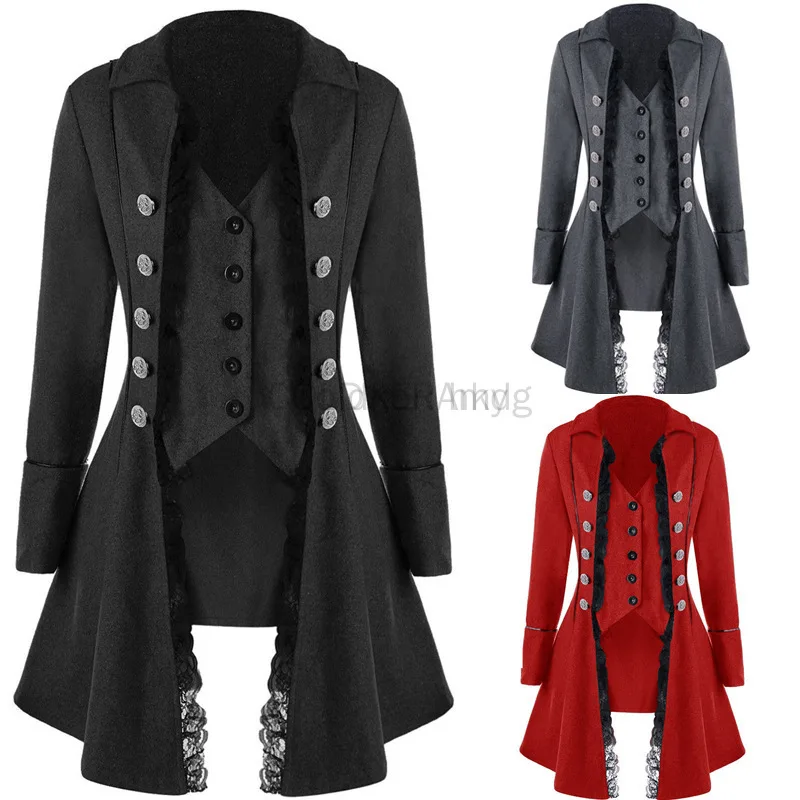 Winter Women's Jacket Gothic Steampunk Corset Halloween Costume Coat Victorian Tailcoat Jacket Medieval Pirate Woman Clothing view 4