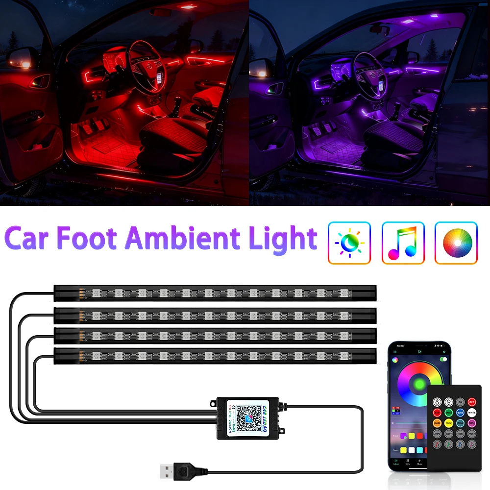 

Car Foot Interior Ambient Light Music APP USB/Cig Backlight 5V/12V Auto Vehicle Atmosphere Decorative Strip Neon Lamp
