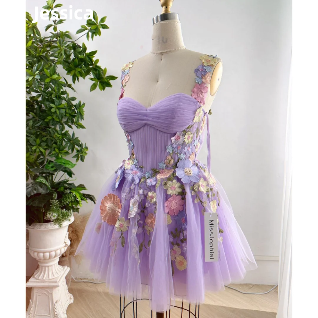 Jessica lavanda viola abiti da ballo dolce floreale abiti da sera corti senza spalline a-line Princess Wedding Party Dress