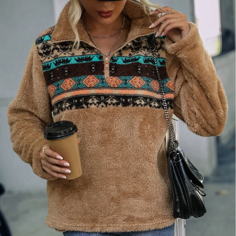 Women's Autumn and Winter Long sleeved Round Neck Pullover Print Fashion Casual  Versatile Comfortable and Elegant Commuter Tops