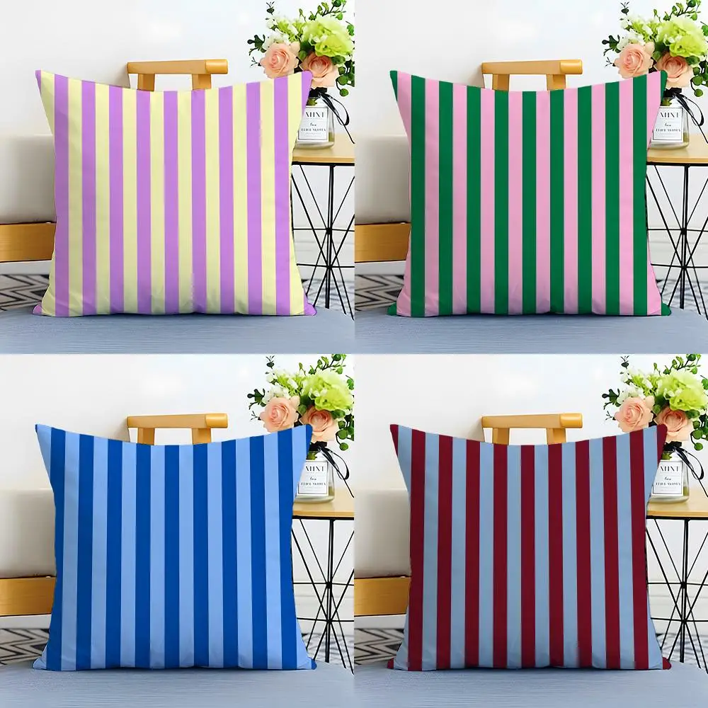 Casual Bright two color vertical stripes Cushion Cover Washable Linen Pillowcase Soft  for Sofa Bed Cozy Home Room Decor