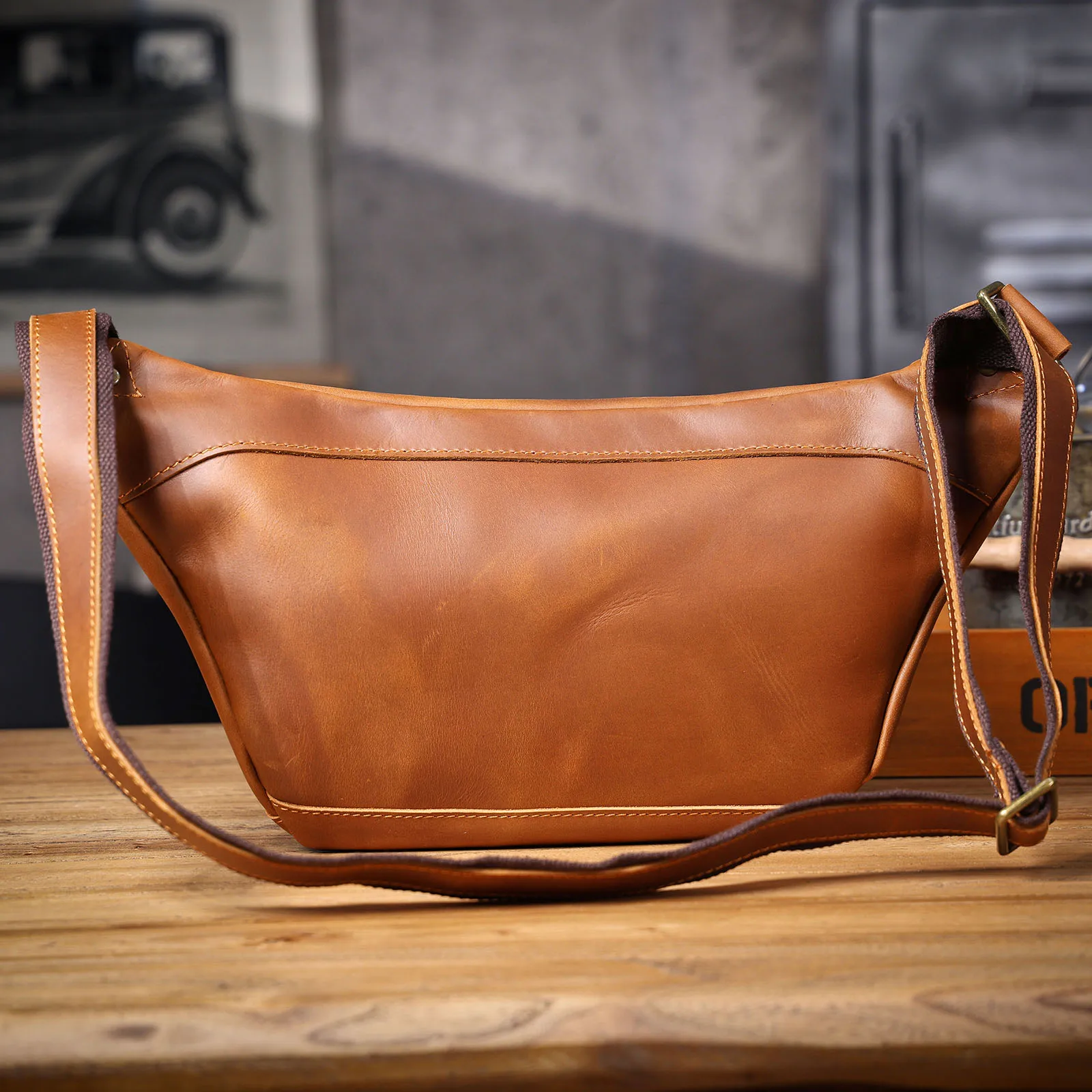 S.WORKER Vintage Brusttasche aus echtem Leder für Herren, Vintage, langlebige Brusttasche, Umhängetasche für Herren, Geschenk für Weihnachten – Detail 20