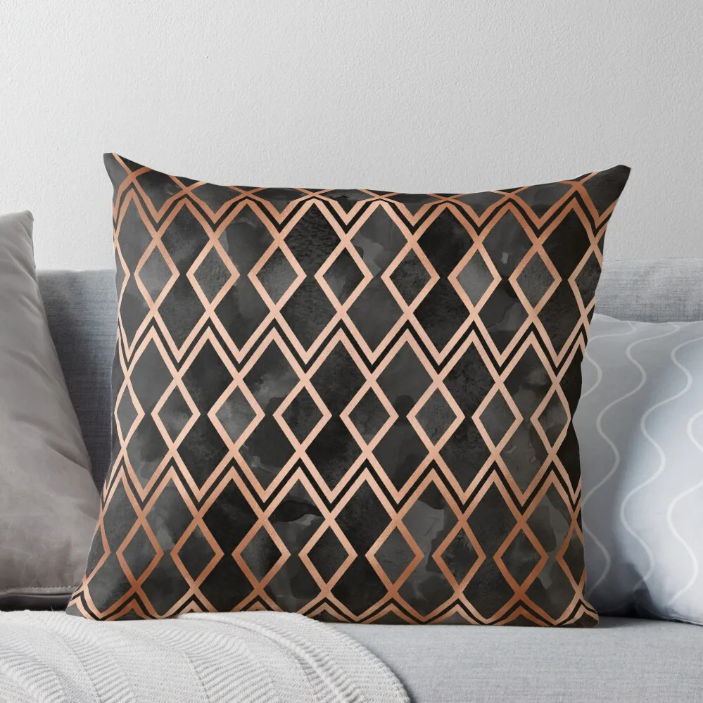 

Copper & Black Geo Diamonds Throw Pillow Sitting Cushion Decorative Cushion Cover Ornamental Pillow Couch Pillows