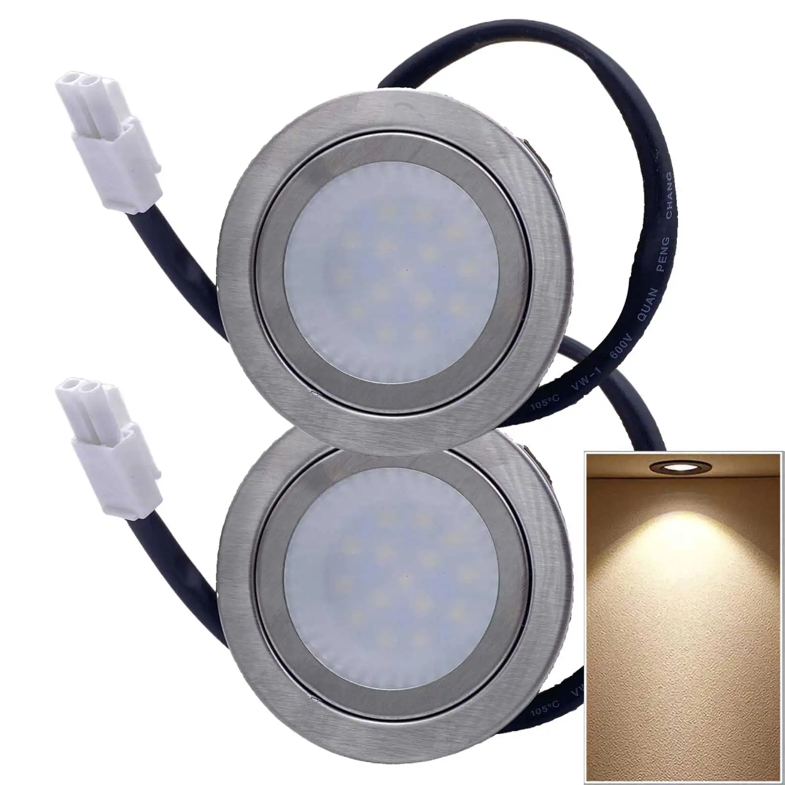 2x Stainless Steel DC 12V Kitchen Gas Stove Hood Light 1.5W Recessed Cooking Smoke Exhaust Ventilator Light Warm White 3000K