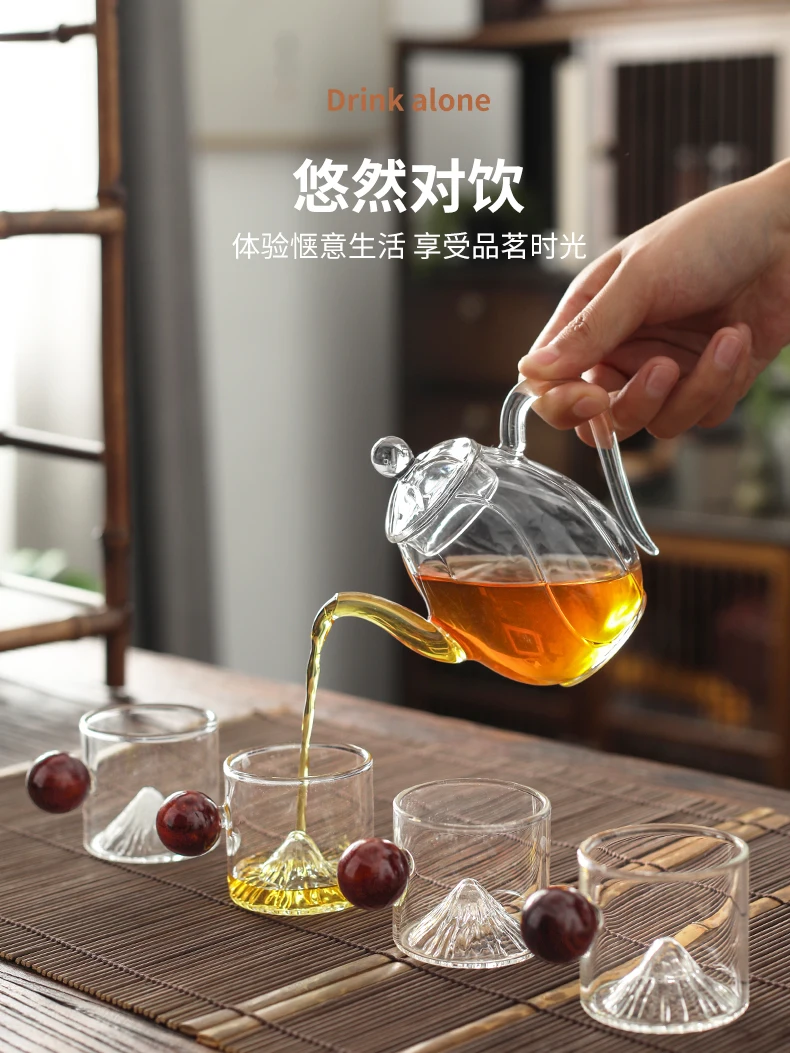 Women's Full Glass Little Teapot Transparent Vintage Kombucha Scented Small Size Tea Water Separation for One Person