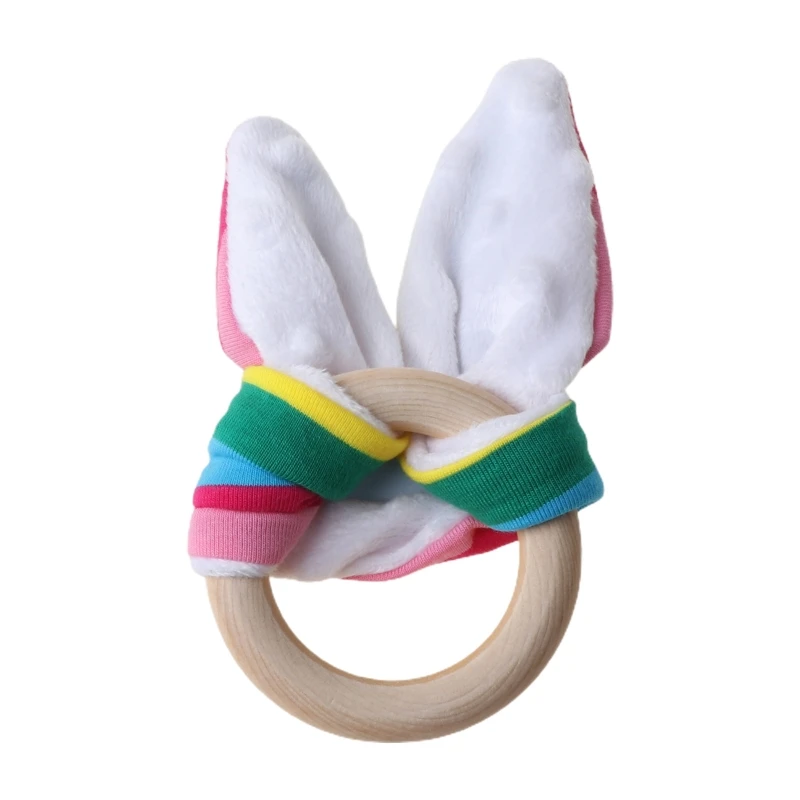 Cincin Teether Bayi Kayu Alami Geraham Bayi DIY Aksesori Kerajinan Mainan Kelinci Gelang Baru Lahir Hadiah Mainan Sensorik D5QF