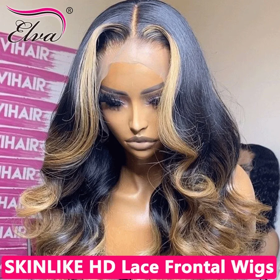 

Body Wave 13x4 13x6 Ombre Highlight HD Lace Frontal Wigs 1B/27 Colored Wigs 5x5 6x6 7x7 Lace Closure Human Hair Wigs For Women