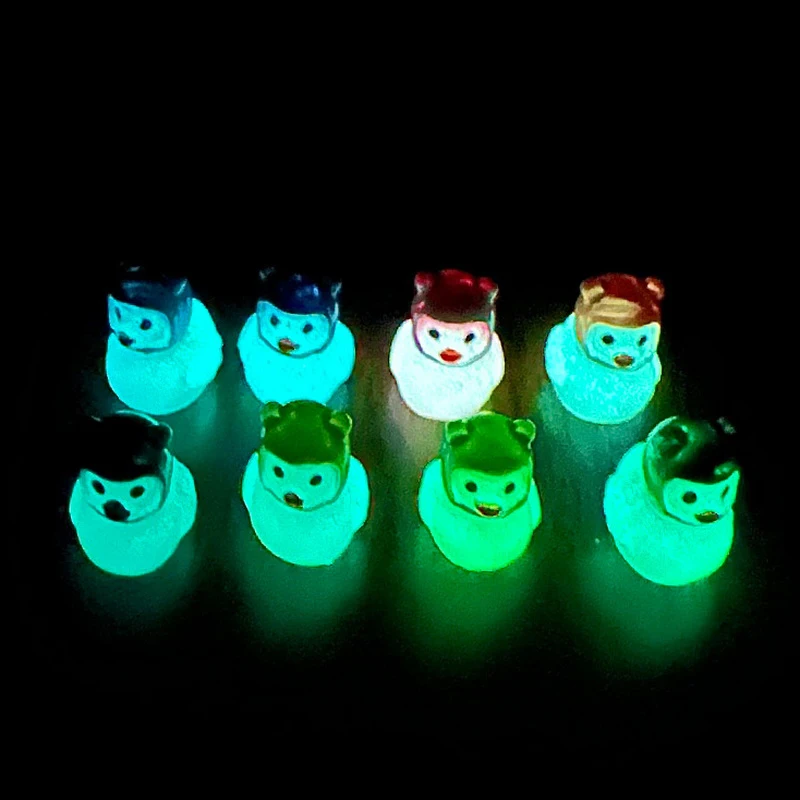 5Pcs Mini Resin 3D Luminous Little Bear Hat Ducks Ornament Dollhouse Scene Decor Accessories Pretend Play Toy Home Desktop Decor