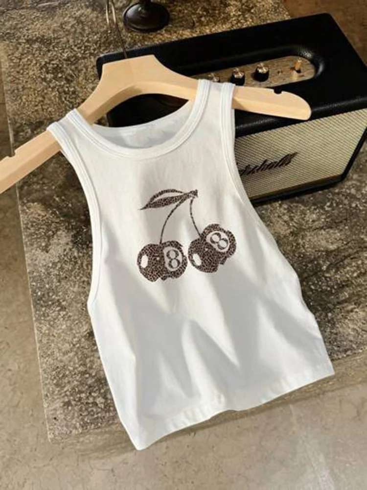 قميص بدون أكمام صيفي Y2K مطبوع برقبة دائرية