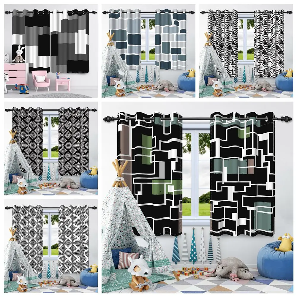 

Irregular Geometric Pattern Blackout Curtains Bedroom Living Room Cafe Hotel Grommet Window Drapes Polyester Material 2 Panels
