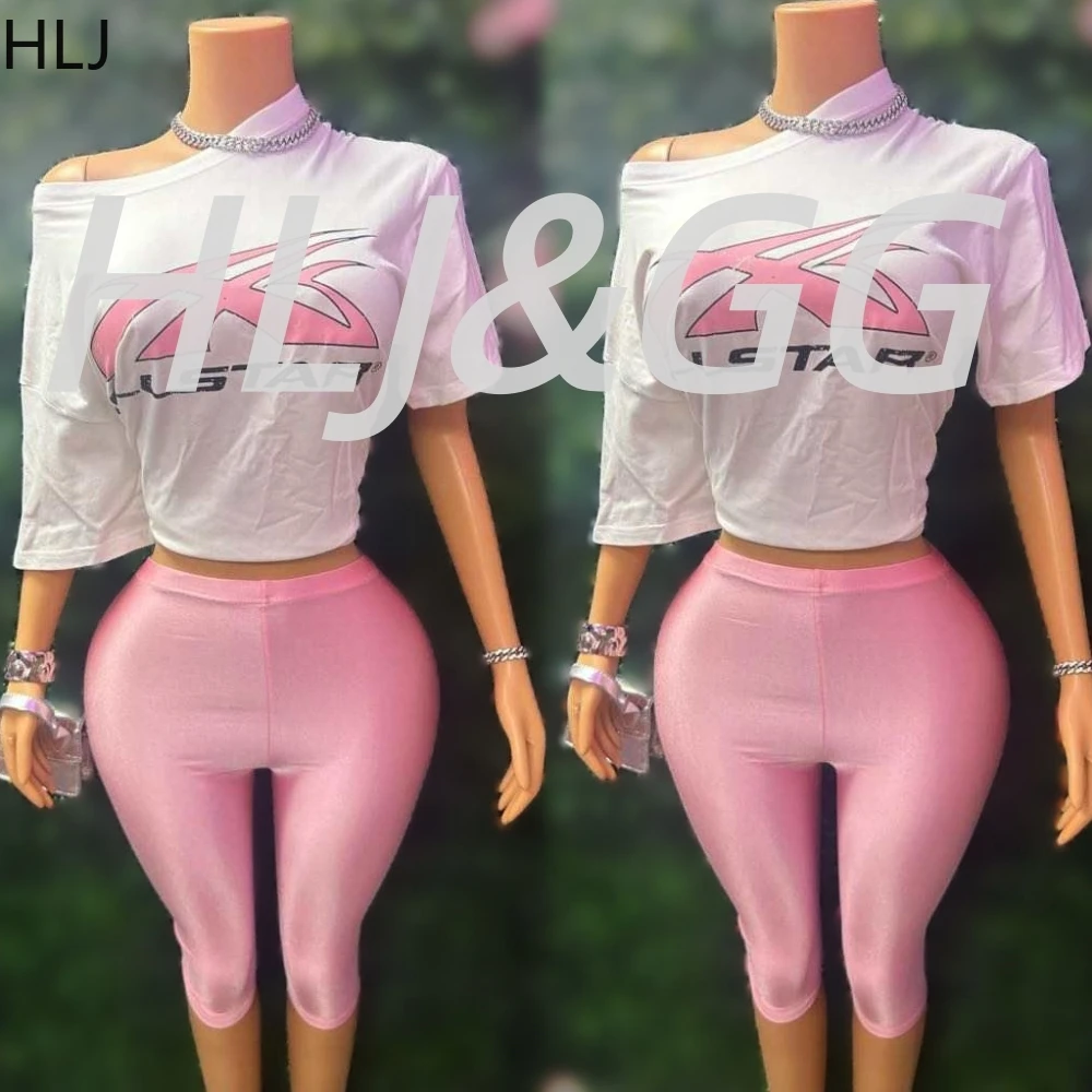 

HLJ Fashion Letter Print Y2K Loose Tshirts Two Piece Sets Women O Neck Short Sleeve Top And Shorts Outfit Female 2pcs Streetwear