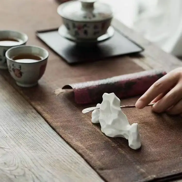 Ceramic Guanshan Brush Rest Vintage Chinese Calligraphy Holder Ivory White for Literati Tea Ceremony Home Desk Decor Gift