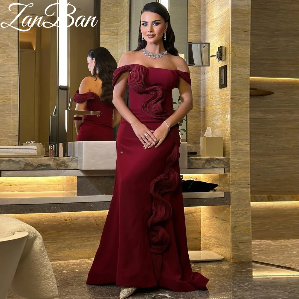 ZanBan Customized 2026 Burgundy Jersey Evening Dress Elegant Graceful Strapless Cap Sleeve Cocktail Dress Classic Party Dress