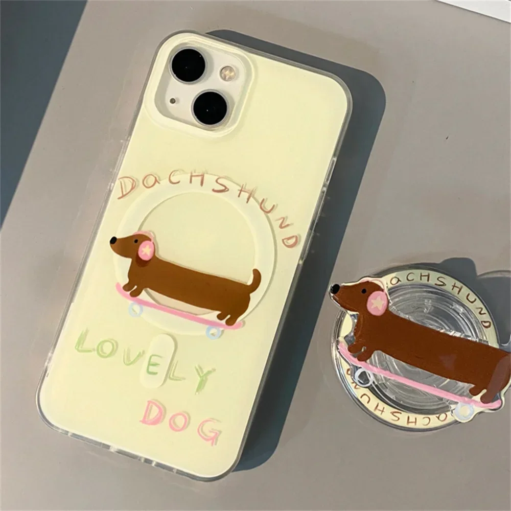 Korea Cute Sausage Dog for Magsafe Magnetic Phone Griptok Grip Tok Stand for IPhone Foldable Wireless Charging Case Holder Ring