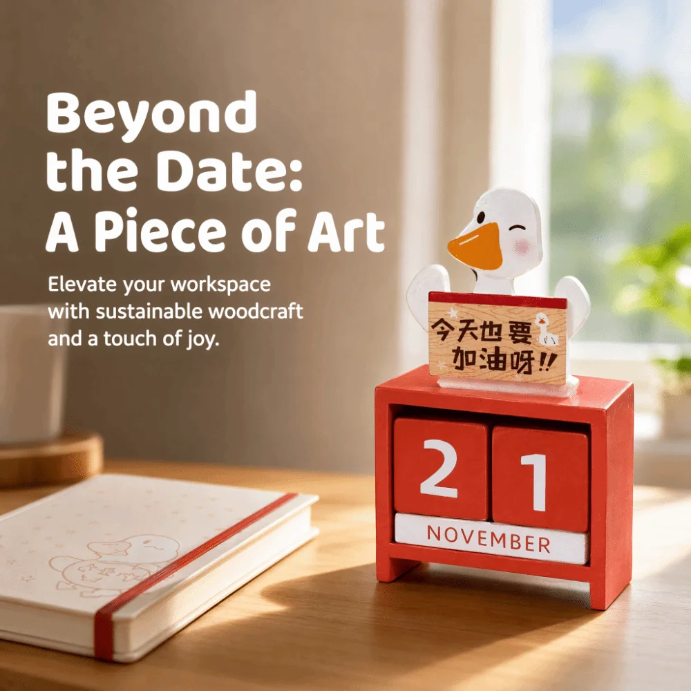 Wooden Adjustable Wooden Block Desk Calendar 2.76x1.38x5.51in Timber Desktop Perpetual Calendar Ornament