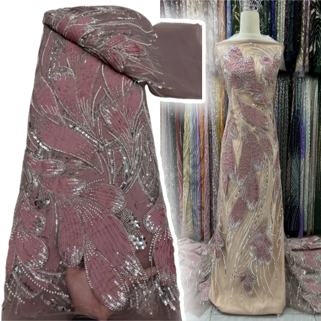 

African Lace Fabric 5 Yards Embroiderd Nigerian Lace Fabric 2025 High Quality Laces Groom Tulle French Lace For Drees SZ989