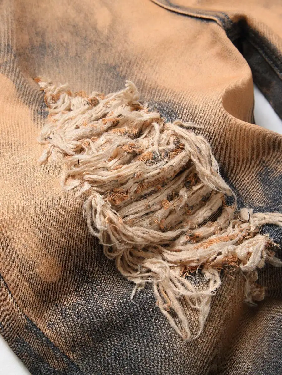 

Mens Casual Ripped Fringe Denim Shorts Vintage Distressed Style
