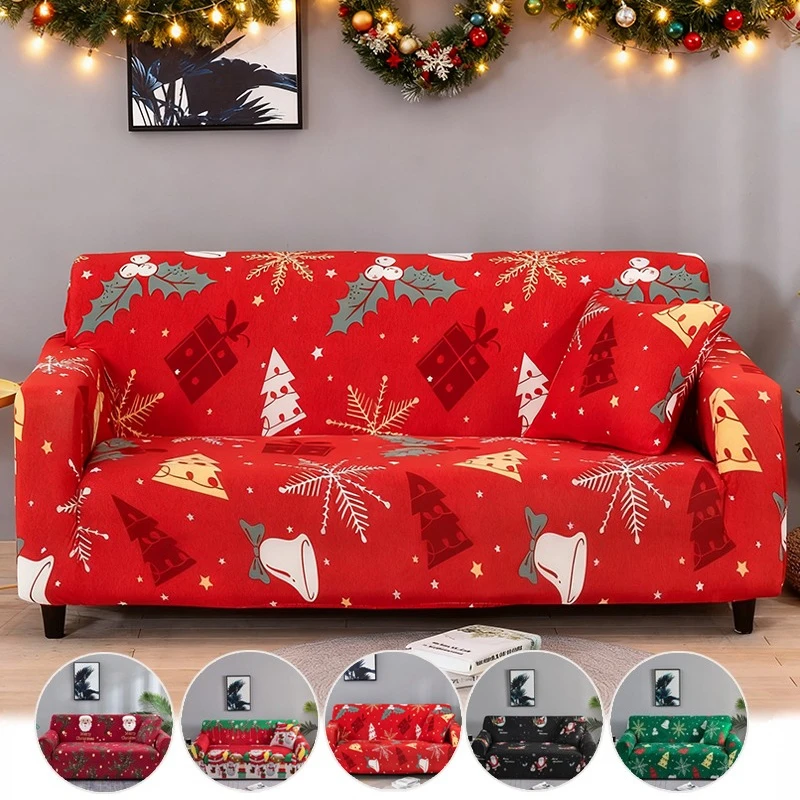 Christmas Sofa Cover New Year Decoration Stretch Couch Slipcover Winter Soft Throw Blanket Furniture Protector for Living Room