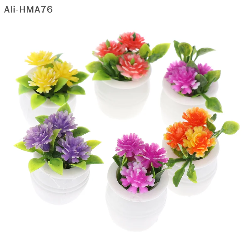 (HMA76) 3 pezzi 2025 1:12 casa delle bambole in miniatura fiore in vaso di plastica pianta verde giocattolo per bambini decorazione casa delle bambole colore casuale