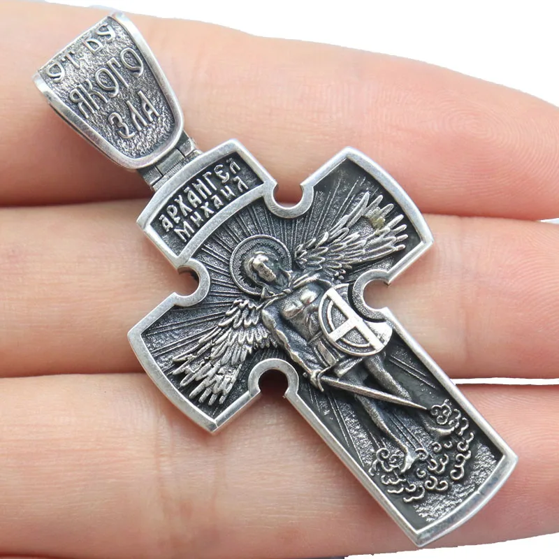 Buy 3 Get 1 Free 11g double-sided cross Silver Pendant features the crucified Jesus Christ on one side embodying sacrifice