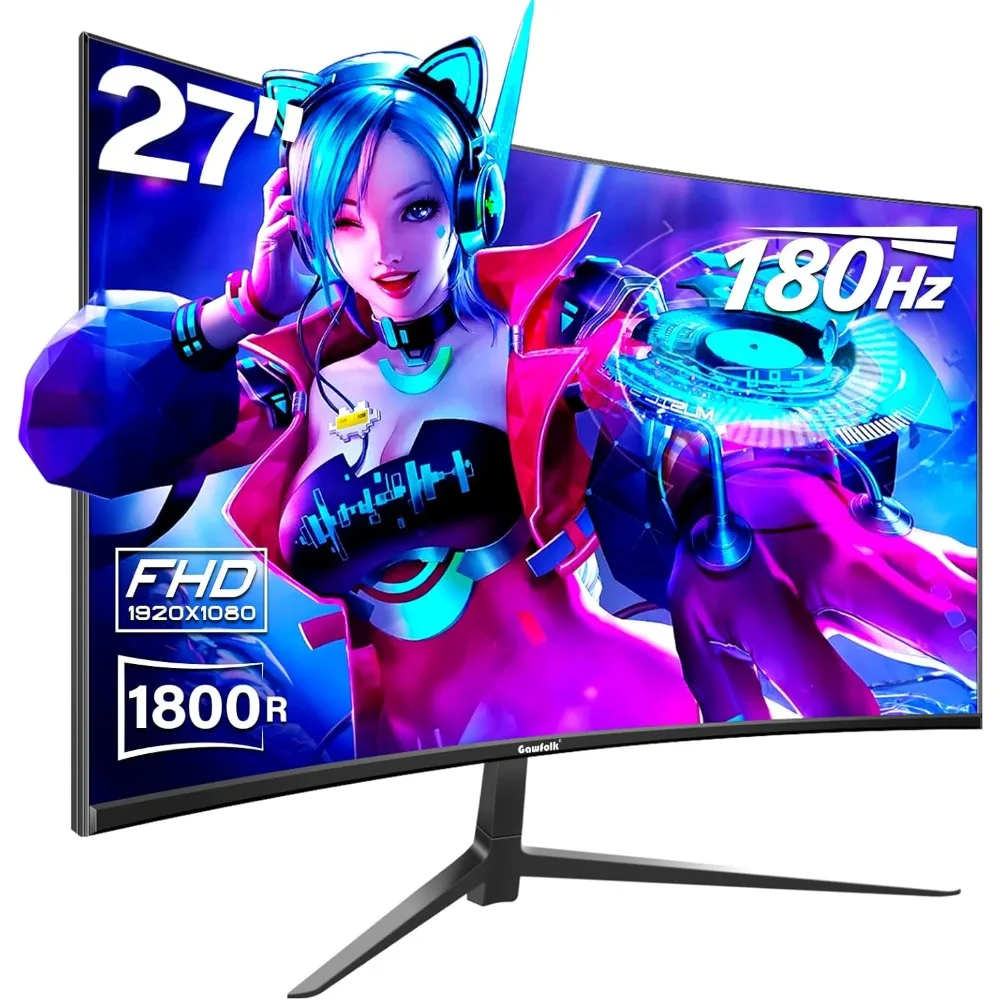 Curved 27 inch Gaming Monitor 144hz/180hz PC Monitor Full HD 1080P, Frameless 1800R Computer Display