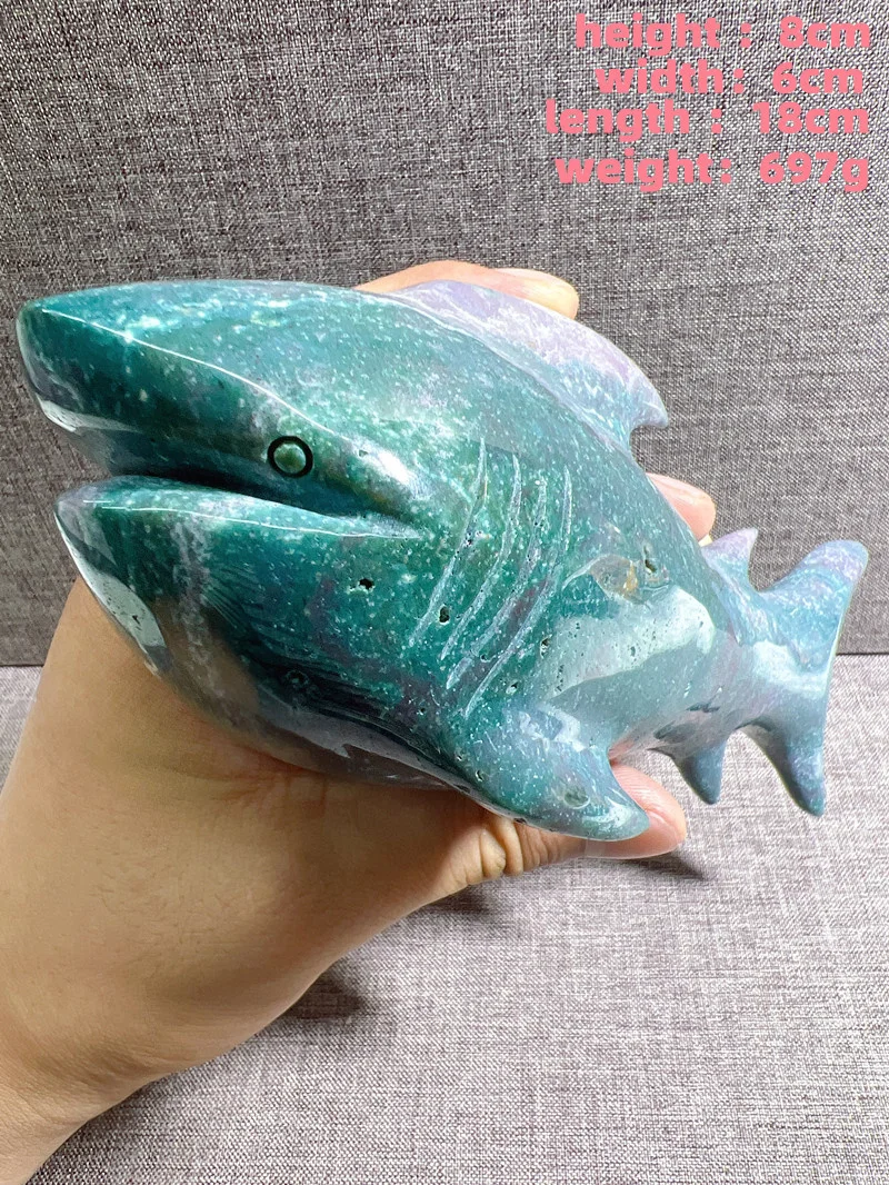 Natural Ocean Jasper Shark Carving  Free Form Crystal QSea Stone Mineral Madagascar Healing Palm Workmanship Ornament Chip Natu