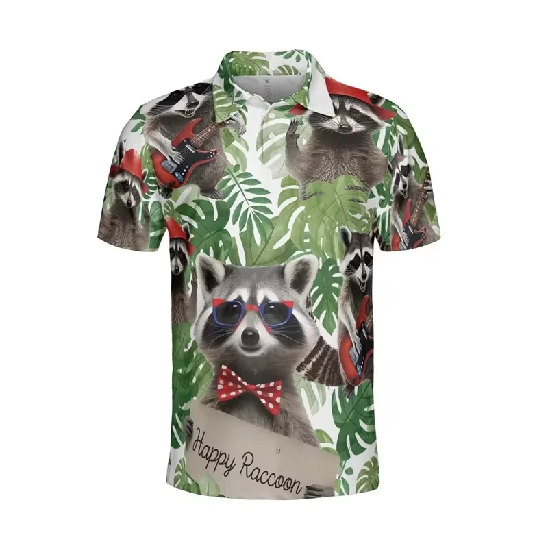 

3D Printed Cute Raccoon Polo Shirt For Men Funny Animal Graphic T-Shirts Summer Casual Street Short Sleeve Oversized Tees Tops