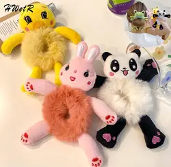 Women Cute Cartoon Plush Hair Band Elastic Accessorie Rabbit Panda Little Yellow Duck Cows Toy Rope Rubber Ties Animal Scrunchie