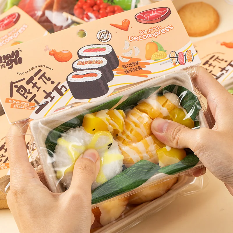 Lustige Simulation Lebensmittel Fidgets Spielzeug Sushi Obst Mochi Squishy Sensorisches Spielzeug für Kinder Erwachsene TPR Squeeze Stress Relief Abreact Spielzeug