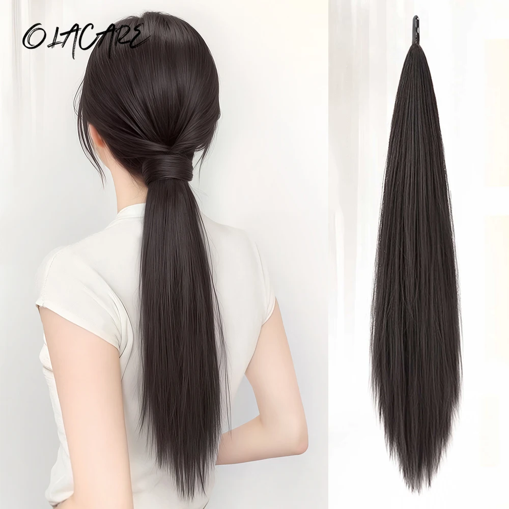 OLACARE Long Straight Layered Brown Black Ponytail Synthetic Hair Extension Blonde Pony Tail Flexible Hair Ponytails Hairpieces