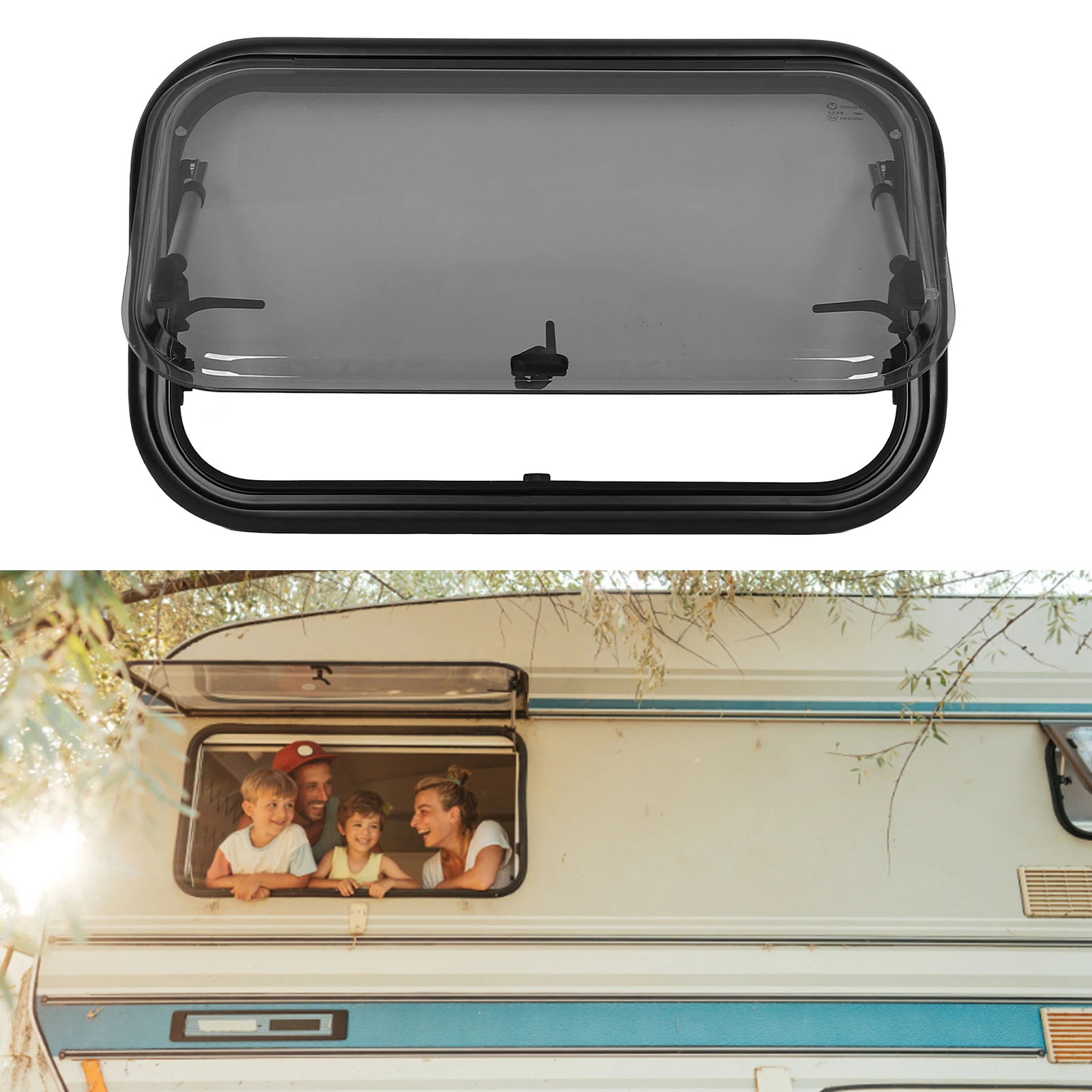 Ventana RV de vidrio acrílico, soporte estable, ventana de empuje L700 H400mm a prueba de insectos con parasol de pantalla para autocaravanas y autocaravanas
